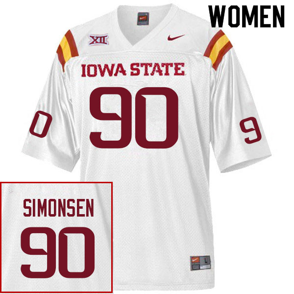 Women #90 Braden Simonsen Iowa State Cyclones College Football Jerseys Sale-White - Click Image to Close
